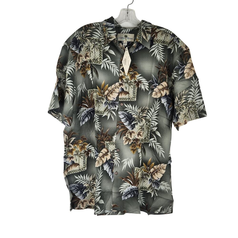 NWT Island Shores Olive Framed Palms Men's Button Up Shirt Medium Tropical
